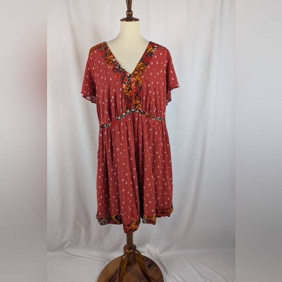 torrid Dresses & Skirts - Torrid Skater Dress Orange Black Southwestern Style Mini Challis Plus Size 1